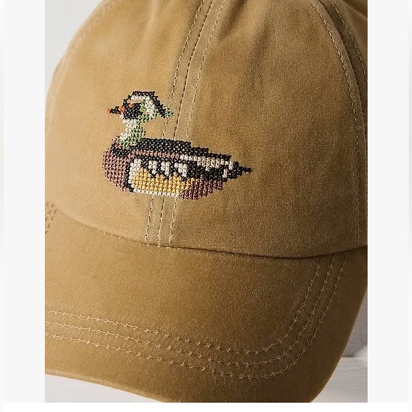 New Anthropologie Icon Waxed Needlepoint Canvas Duck Baseball Cap Tan One Size - Picture 3 of 4